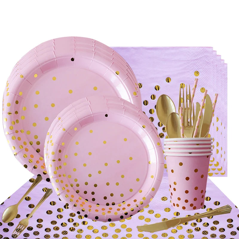 92Pcs/Set In-Stock Hot Stamping Series Kit Party Supplies Disposable Tableware Set for Birthday Festival Party Tableware Decor