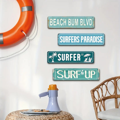 Tropical Beach Logo Wall Decoration Tropical Iron Rectangle UV Printed Weatherproof Beach Theme Painting