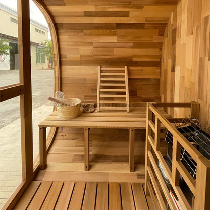 Elegant 1600x2060x2000mm Canadian Red Cedar Outdoor Sauna Room 4 Person Barrel Sauna for Backyard