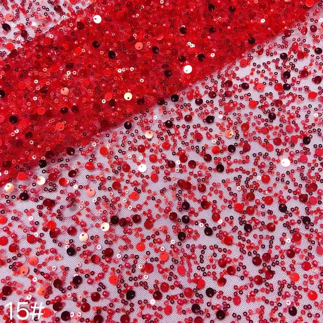 Width 130 cm Polyester Sparkly Sequins Embroidery Beads Mesh Fabric Heavy Tulle Lace Fabric for Wedding Dress Curtain