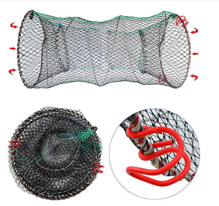 Factory Wholesale Black PE Net Foldable Crab Pot Shrimp Trap with Double Knot Agricultural Tools Fishing Cage Nylon Material
