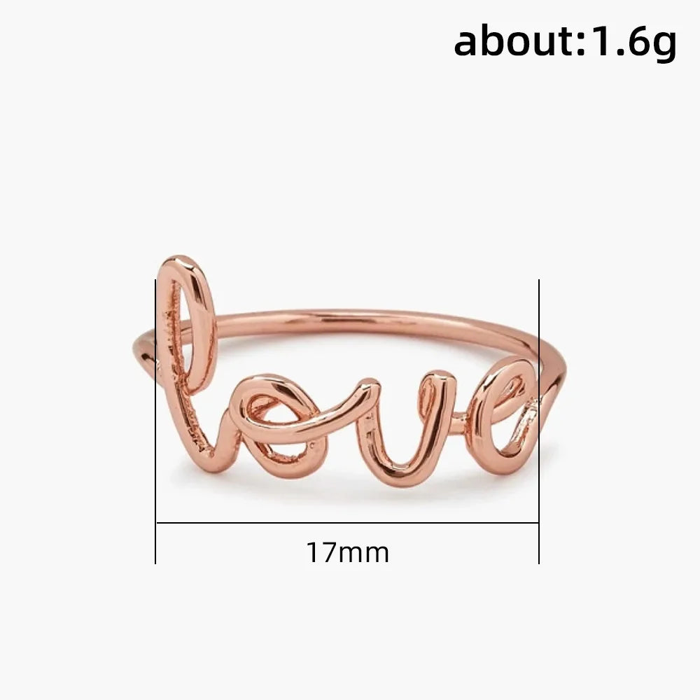 F1574 Love Letter Ring Rose Gold Plated Alloy Unisex Fashion Ring Valentine's Day Jewelry