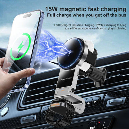 3-in-1 Magnetic Car Phone Smart Watch Smart Headset Car Wireless Charger Phone Holder Magnetic  Phone Holder for Car 2025 New