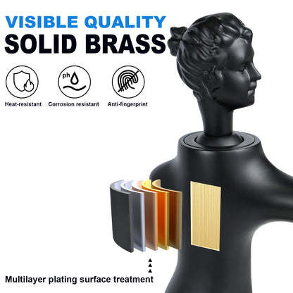 Brass Matte Black Thermostatic Vessel Sink Faucet-Vintage Statue Design Single Handle Tall Spout for 1 Hole Deck Mount