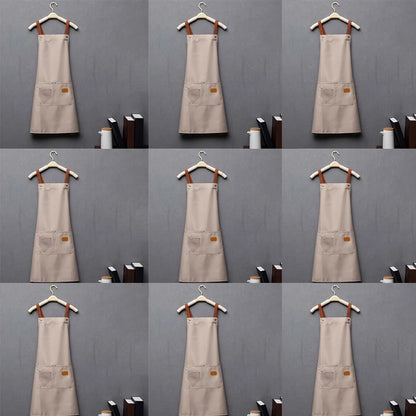 Khaki Kitchen Apron Waterproof Cross Adjustable Webbing Restaurant bar Barbershop Garden With Pocket Custom Logo