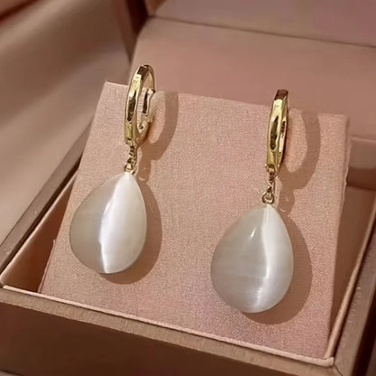 1 Pair Elegant Cat'S Eye Pendant Drop Earrings, Synthetic Synthetic Gemstone, Alloy, KC Golden Plated, for Women, Daily Wear
