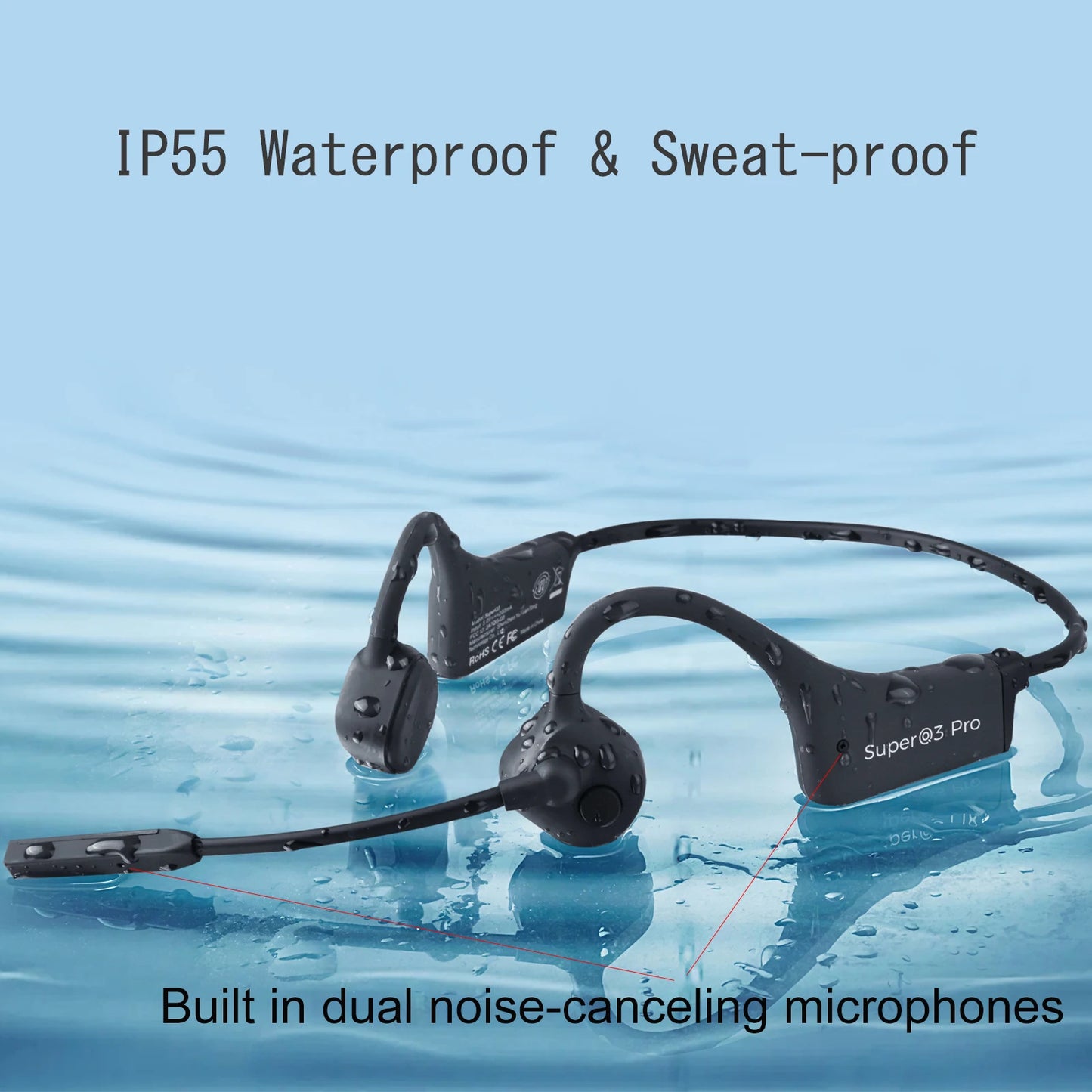 Customized Blue IPX4 V5.0 PC 8 Hour Wireless Ear Clip AI Earphones  Headphones Headset for Waterproof  Special