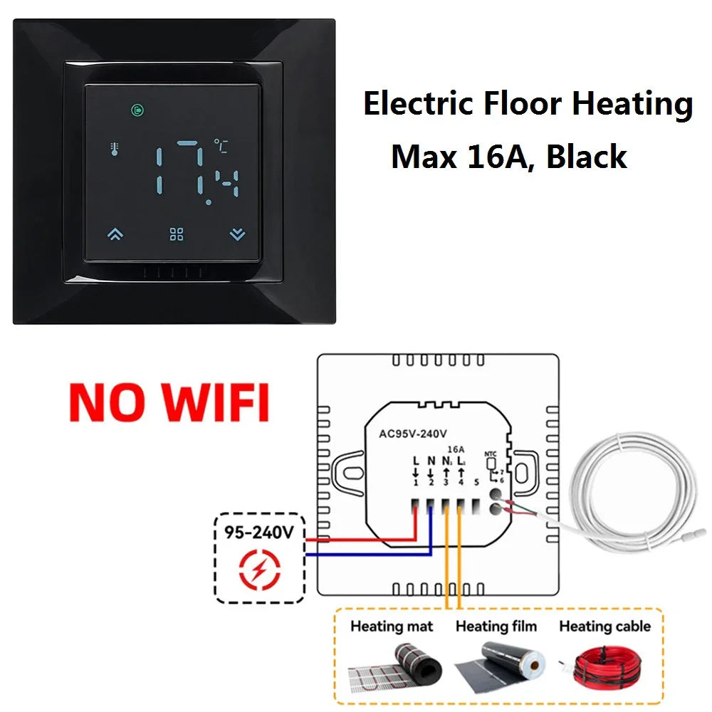 Room Thermostat Square Convex LCD Panel Child Lock Floor Heating System Programmable Smart WIFI Thermostat