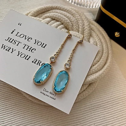 Aurea Nicole White Gold Drop Earrings With Blue Topaz And Diamond Bezel Setting For Women Wedding Luxury Jewelry