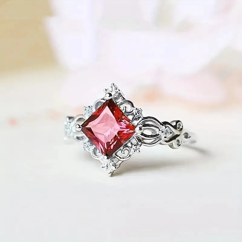 Geometric Princess Cut Ring Prong Set Women's Elegant Fashion Jewelry
