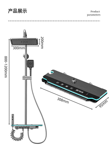 2026 New  Factory Price Shower System Digital Display Shower Faucet Set Space Aluminum Wall Mount Piano Keys Rain Shower Set