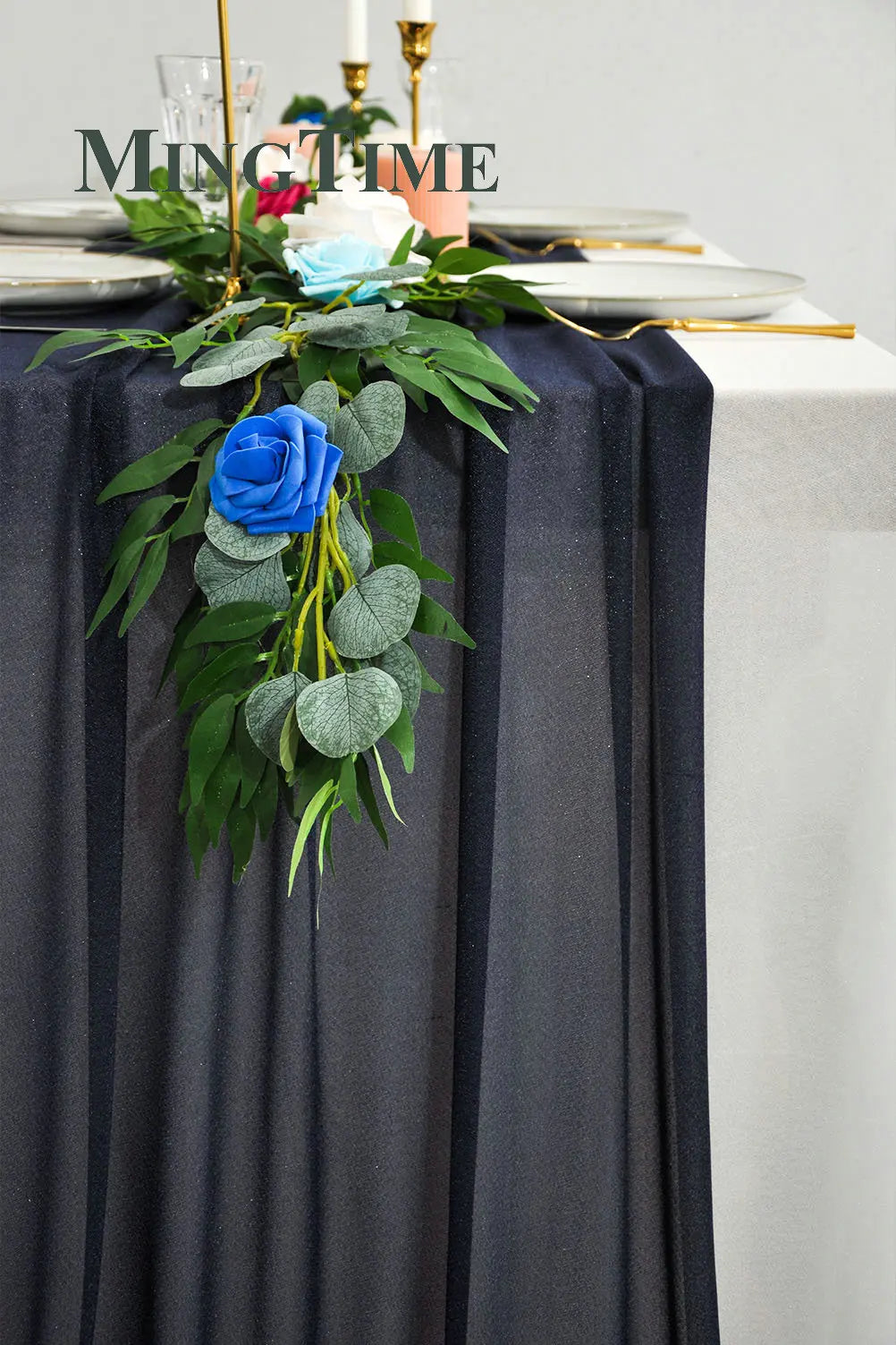 Sheer Chiffon Luxury Solid Colorful Table Runner Blue Rustic Boho Wedding Party Bridal Shower Birthday Home Christmas Decoration