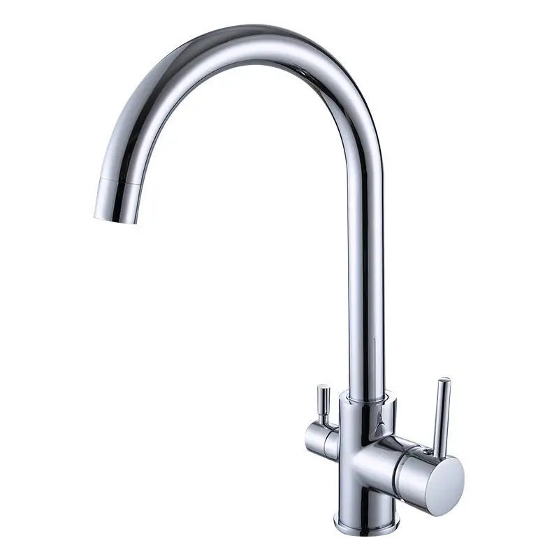 Luxury Chrome Deck Mount Kitchen Faucet - High Quality Dual Handle Pure Water Sink Tap