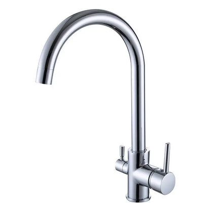 Luxury Chrome Deck Mount Kitchen Faucet - High Quality Dual Handle Pure Water Sink Tap