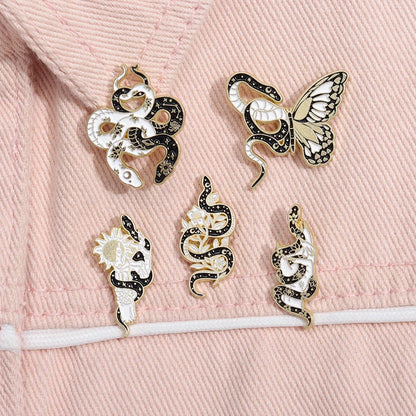 Butterfly Snake Hard Enamel Pins Punk Gothic Animal Cartoon Brooches Lapel Badges Clothes Backpack Accessories Jewelry Gift