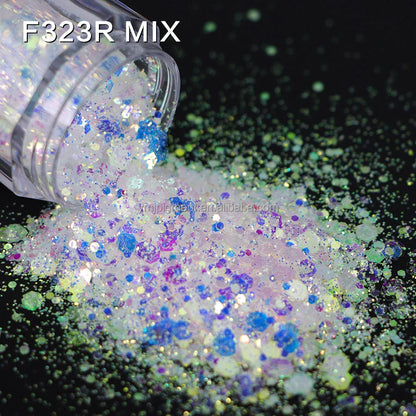 Free Samples Opal Iridescent Chunky Glitter Mix Crystal White Colors 1kg for Crafts Face Nail Art