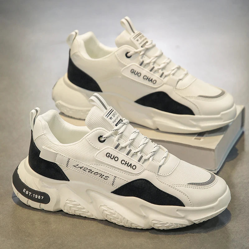 Men's Casual High-Top Sport Sneakers Microfiber Leather Upper Large Dad PU Rubber Sole Waterproof Breathable Mesh for Summer