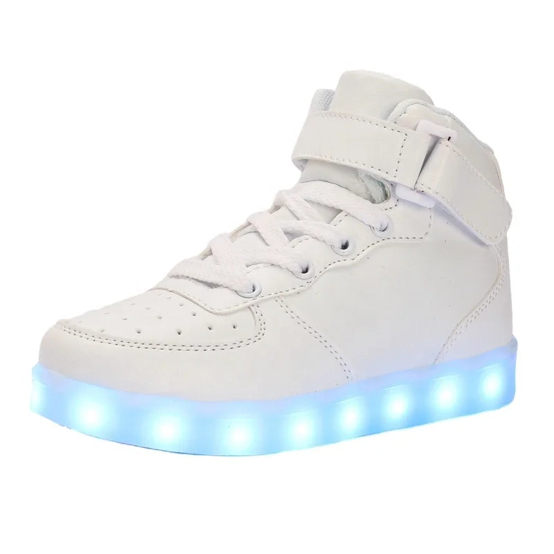 Fashion Cheap Black White Colors Unisex USB Charge Light High Top Flat LED Shoes for Adults