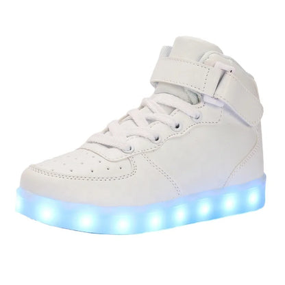Fashion Cheap Black White Colors Unisex USB Charge Light High Top Flat LED Shoes for Adults