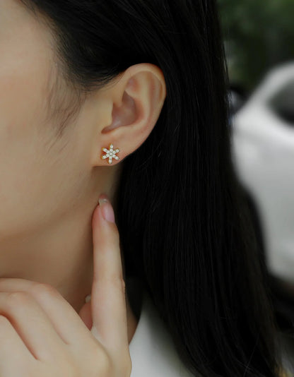 Gold Plated Starburst Stud Earrings with Moissanite Iced Out Minimalist Design for Women