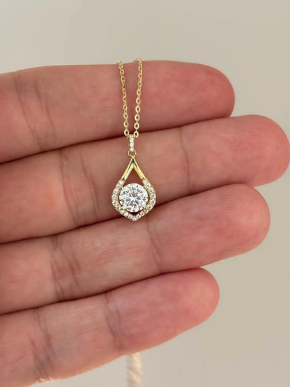 Teardrop Moissanite Halo Christian Party Necklace Silver Plated Sterling Silver Yellow Gold Spring Ring Closure Charms