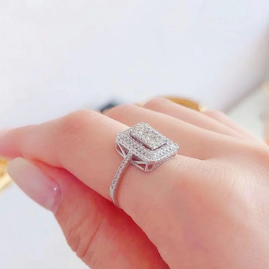 F1612 Diamond Ring White Gold Emerald Cut Natural Diamond Engagement Women's Jewelry D Color