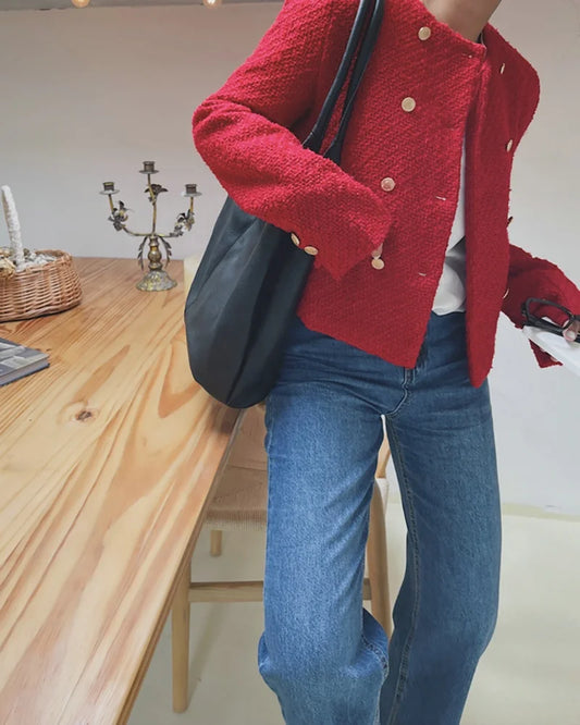 2023 Winter Women Red Trench Coats Woolen Tweed Short Jackets Blazers Raincoat Za Oem Korean Fashion Y2k Clothes Overcoat Parkas by PDG ibma