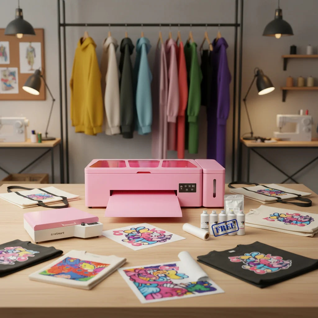 Free Shipping Erasmart Customize Pink Dtf Printer T-Shirts Garment Clothes Automatic Printing Machine A3 1390 Pink DTF Printer