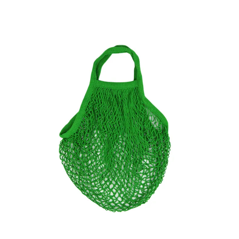 Recycled Reusable Cotton String Mesh Net Shopping Bag Long Handle Fruit Vegetable Grocery Produce Tote for Daily Life Letter