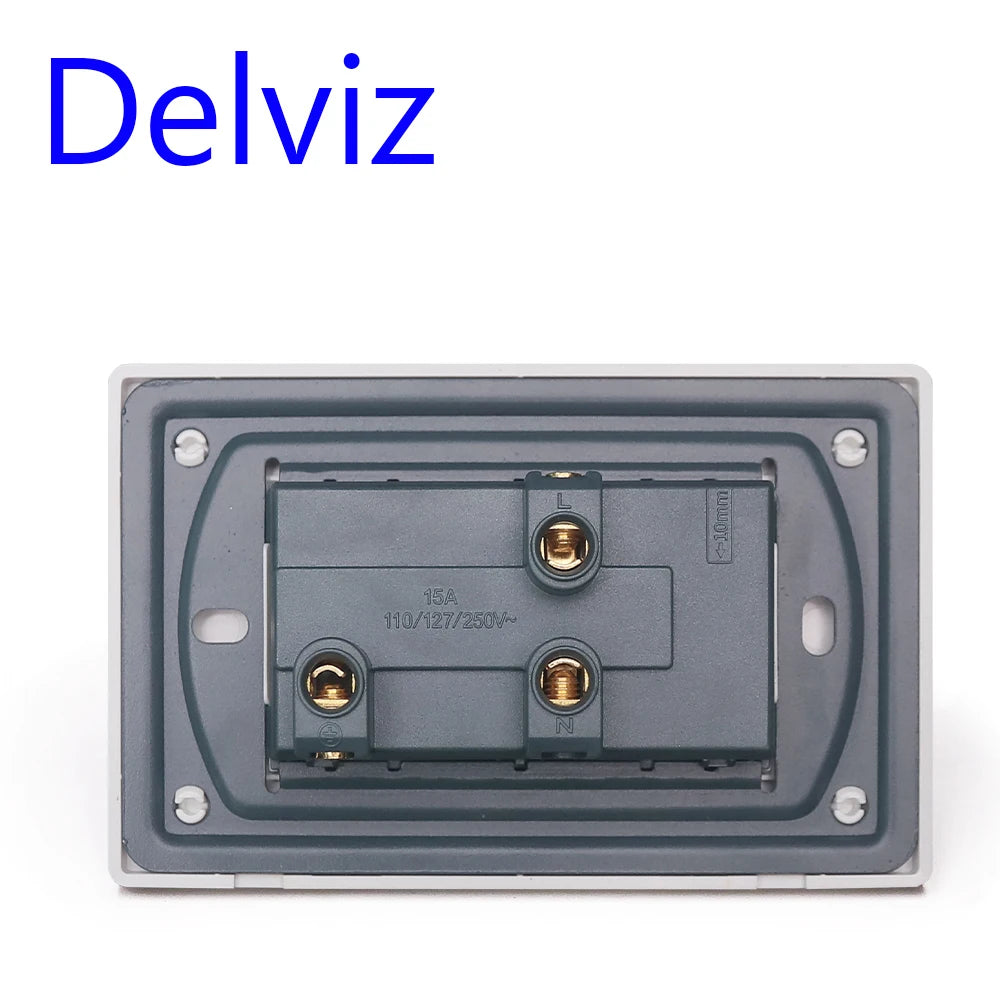 Delviz US Multi-purpose Socket, 15A US Universal power jack,AC 110-250V, 120mm x 74mm White Panel, Double Jack Power Wall Outlet