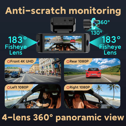 4 Channel Dash Cam Front and Rear 4K Car Camera Dash Camera for Cars Car Dash Cam 4K Dashcam Night Vision Loop Recording
