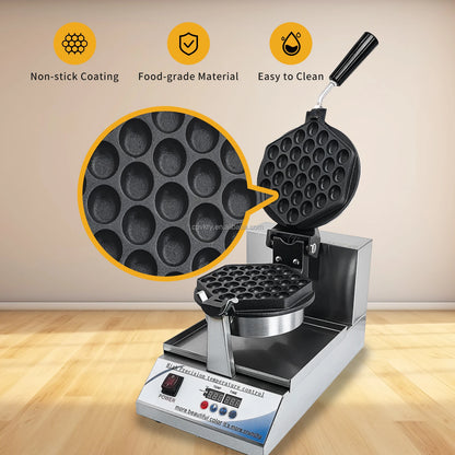 1400W Intelligent Digital Non-Stick Hong Kong Egg Waffle Maker Honeycomb Shaped for Household Snacks Professional for Hotels