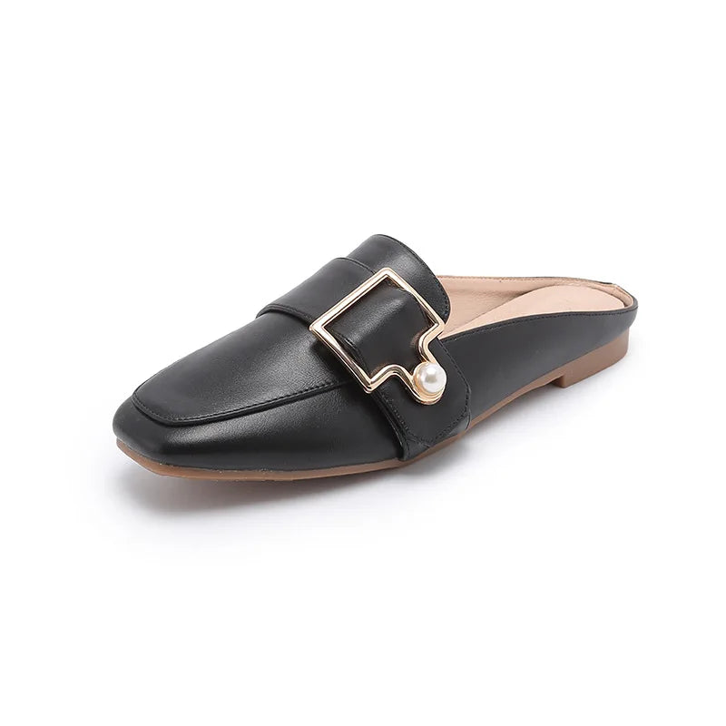 New Women Slipper Casual Shoes Fashion Women's Leather Loafers No Heel Slip-on Shoes Summer Outdoor Light Ladies Walking Shoes