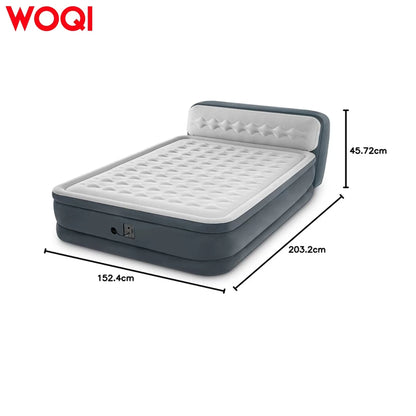 WOQI Deluxe Air Mattress with Headboard Built-In Electric Pump Carry Storage Bag for Bedroom Use