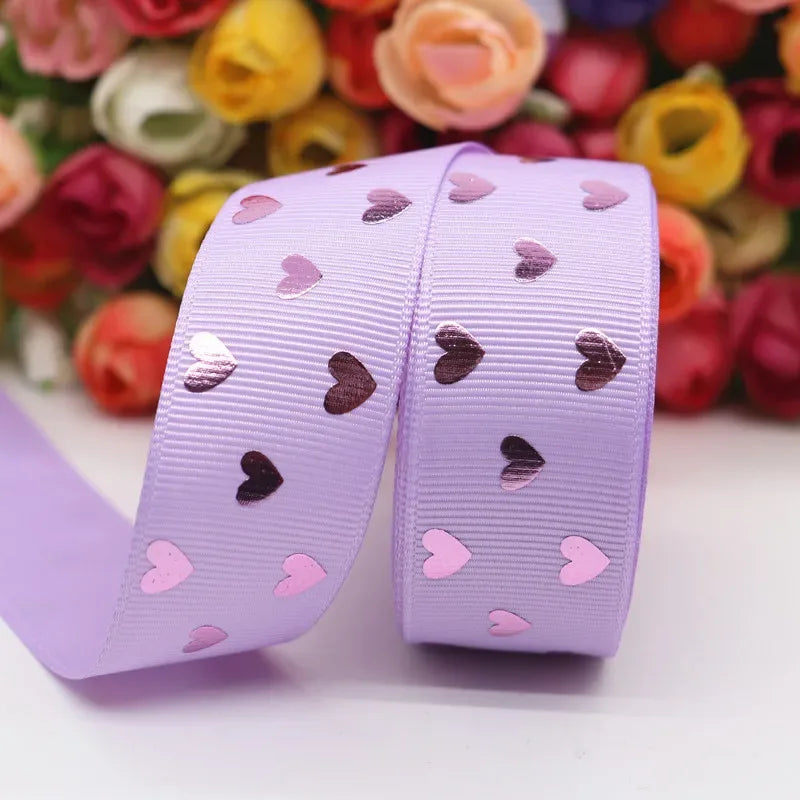 5 Yards 1" 25MM Valentine's Day Pink Gold Heart-Shaped Printed Ribbon For Hair Bows DIY Crafts Handmade Accessories M20012103