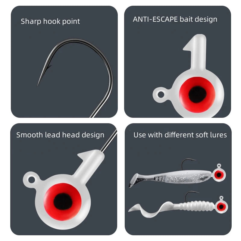 FTK Carbon Steel Fishhooks Lead Head Jig for Carp Bass Fishing with Soft Lures Worm Hook for River Target Species Saltwater Fish