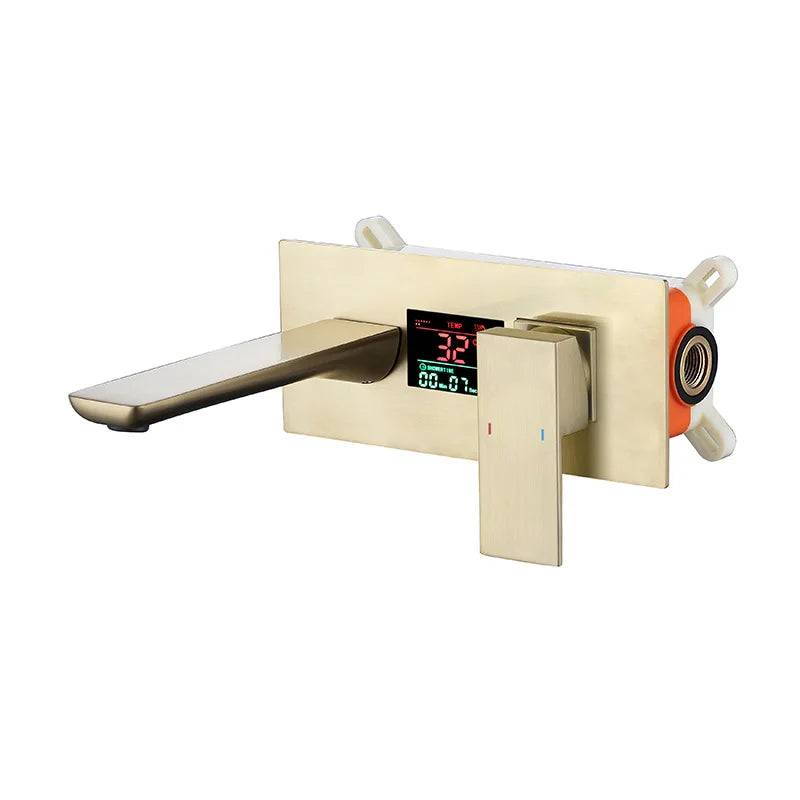 Brass Single Hole Modern Bathroom Faucet with Ceramic Valve Core Wall-Mounted Lavatory Basin Sink Mixing Faucet