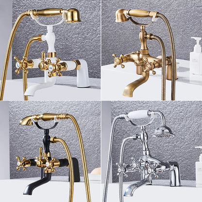 European Style Deck Mount Bathtub Faucet Antique Shower Mixer Tap with Shower Head