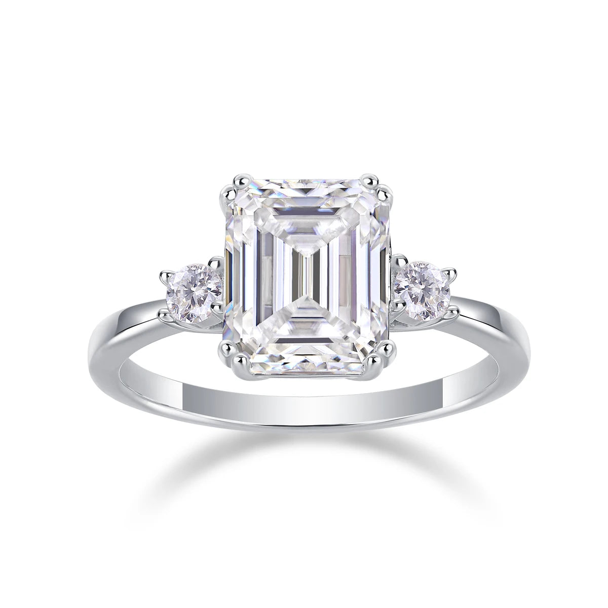 Luxury Female S925 Sterling Silver Moissanite Ring Women Emerald Cut Engagement Ring Fine Jewelry Ring