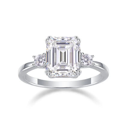 Luxury Female S925 Sterling Silver Moissanite Ring Women Emerald Cut Engagement Ring Fine Jewelry Ring