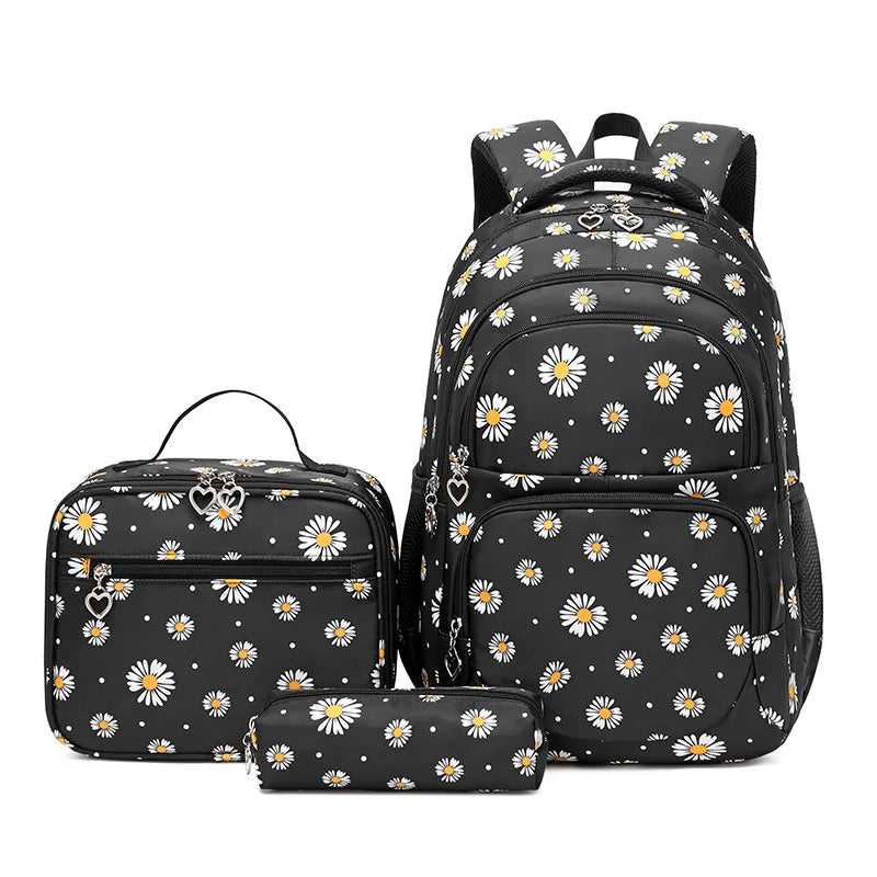 Unisex Daisy Print Backpack Water-Repellent & Zipper-Closure Polyester Lining Cute School Bag for Schoolboys and Schoolgirls