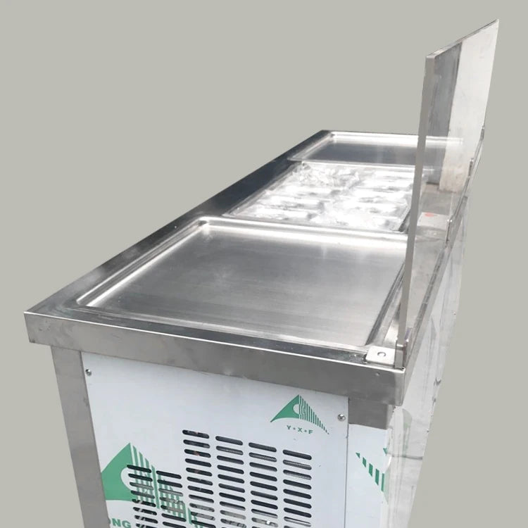 CE ETL Approval Popular Style Flat Double square Flat Pan Fry Ice Cream Machine with 10 Tanks Topping Freezer
