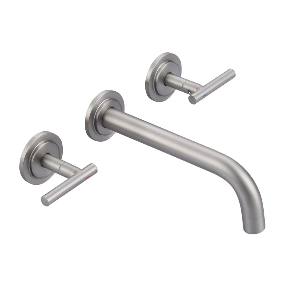 8 Inch Long Spout Reach Bathroom Sink Faucet Wall Mounted Two Handles Washbasin Faucet Rough-in Valve Chrome Wall Faucet