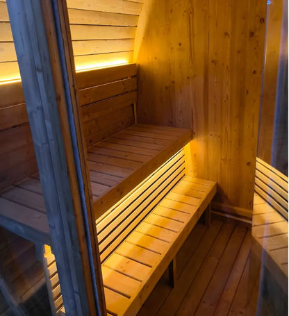 Cube Sauna with Sauna Kits Carbonized Finnish Spruce Outdoor Sauna for 4Person Black Waterproof Roof Tiles