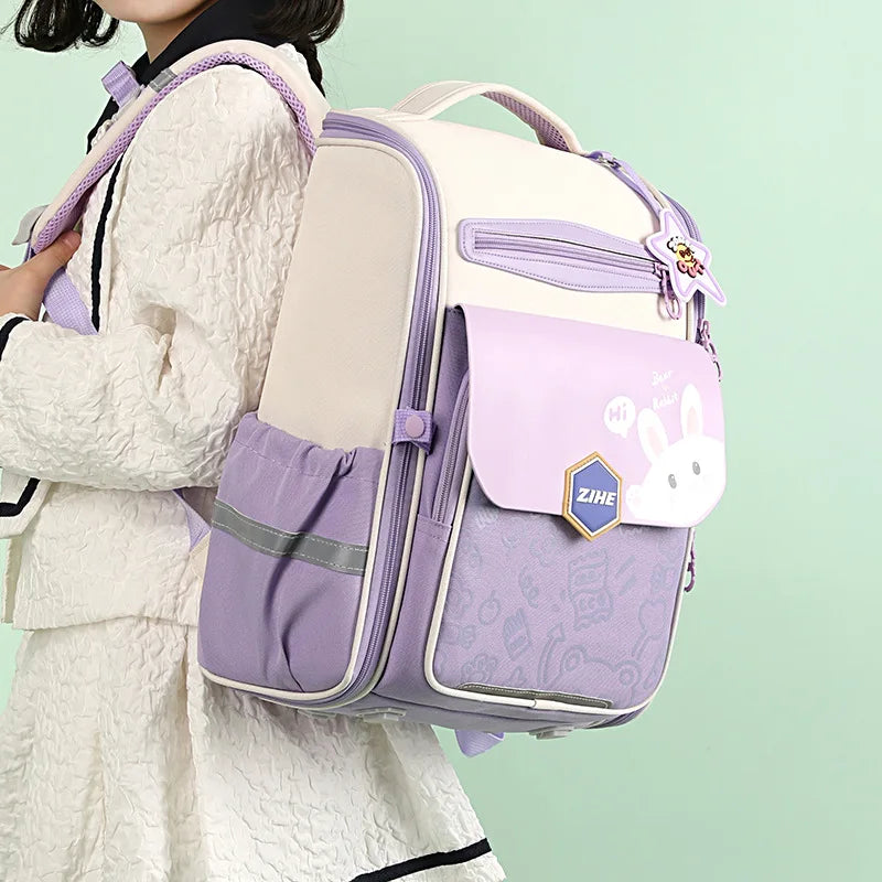 Ultra-Light Female Student Backpack Waterproof Fashion 1-4-6 Grade Contrast Color Ridge Protection Burden Reduction for Primary