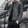 New Vintage Men's Denim Jacket with Wool Fabric Solid Casual Stand Collar Coat Winter Clothes for Men
