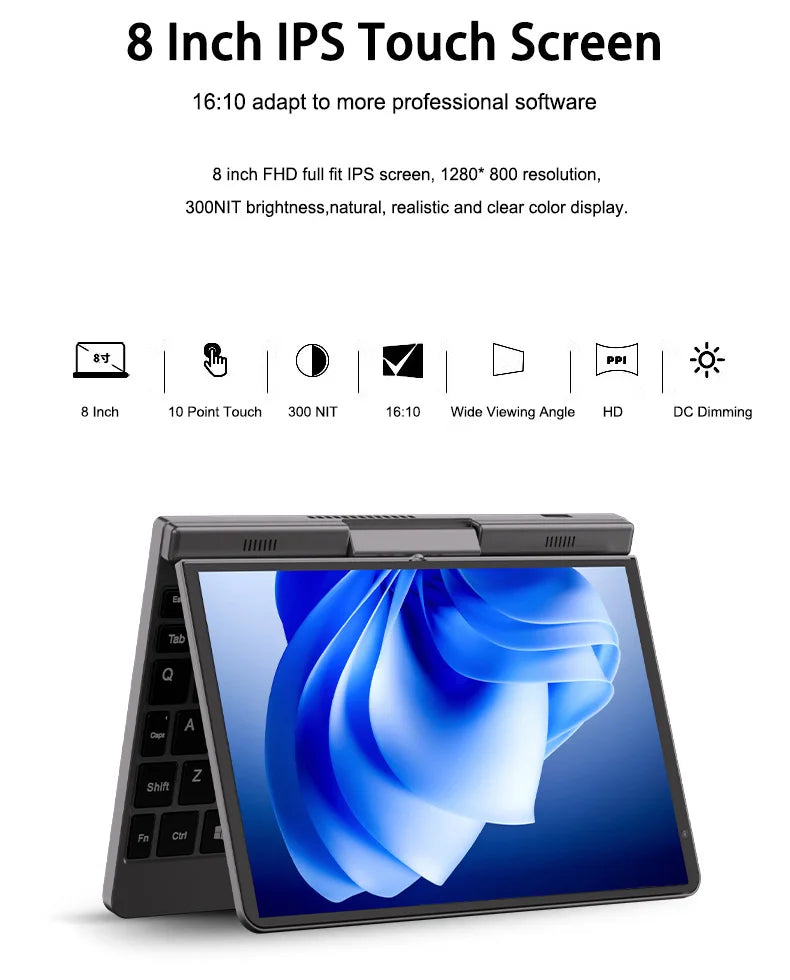 Crelander 2 In1 Mini Computadoras Laptop 8 Inch Intel N150 Cpu Touchscreen DDR5 12GB RAM WiFi 6 Portable Tablet PC Pocket Laptop