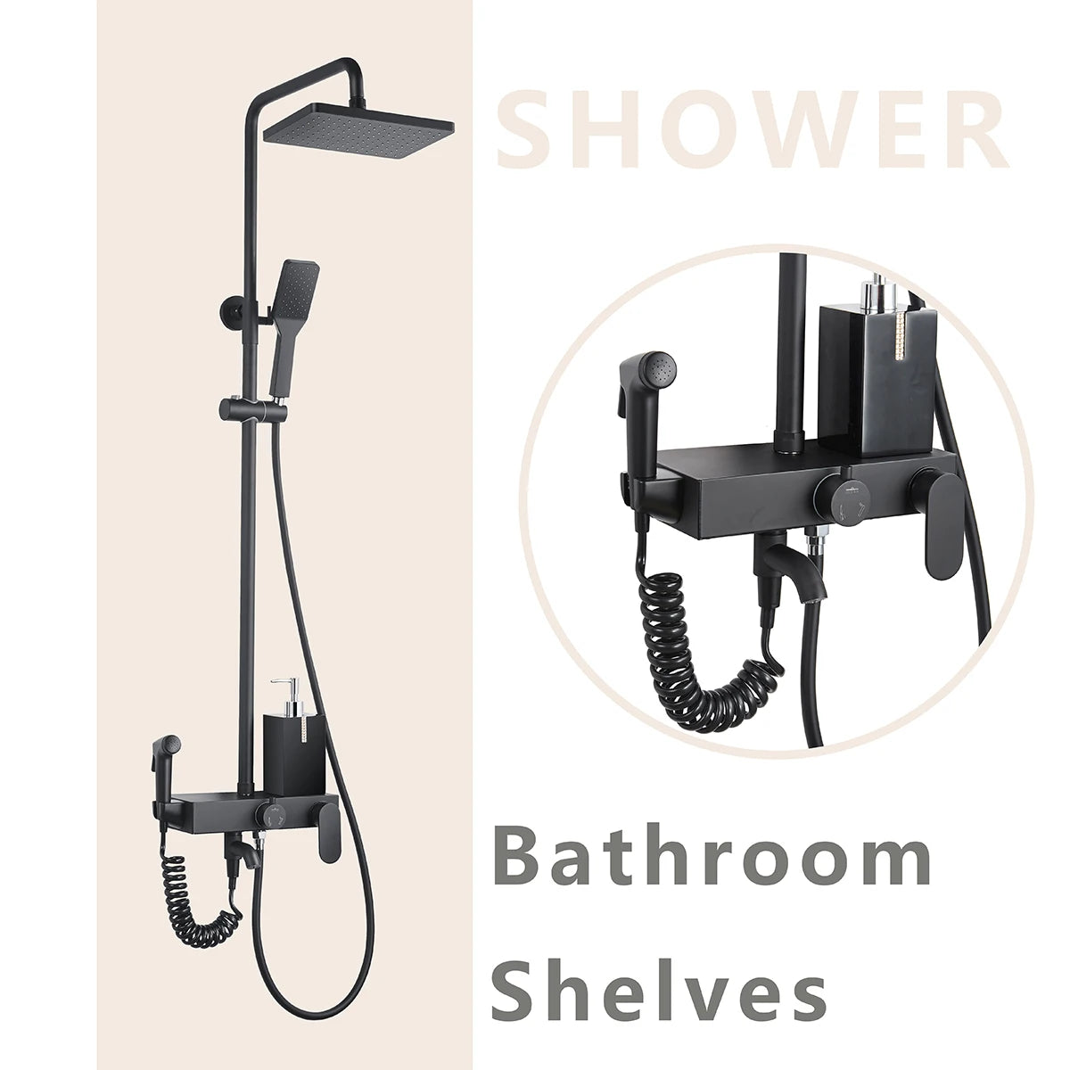 Hot Sale Bath Rain Shower Set Sanitary Ware Black Brass Large Bathroom Rain Shower Set with Shattaf