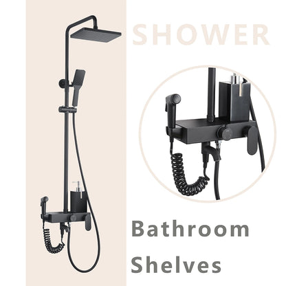 Hot Sale Bath Rain Shower Set Sanitary Ware Black Brass Large Bathroom Rain Shower Set with Shattaf