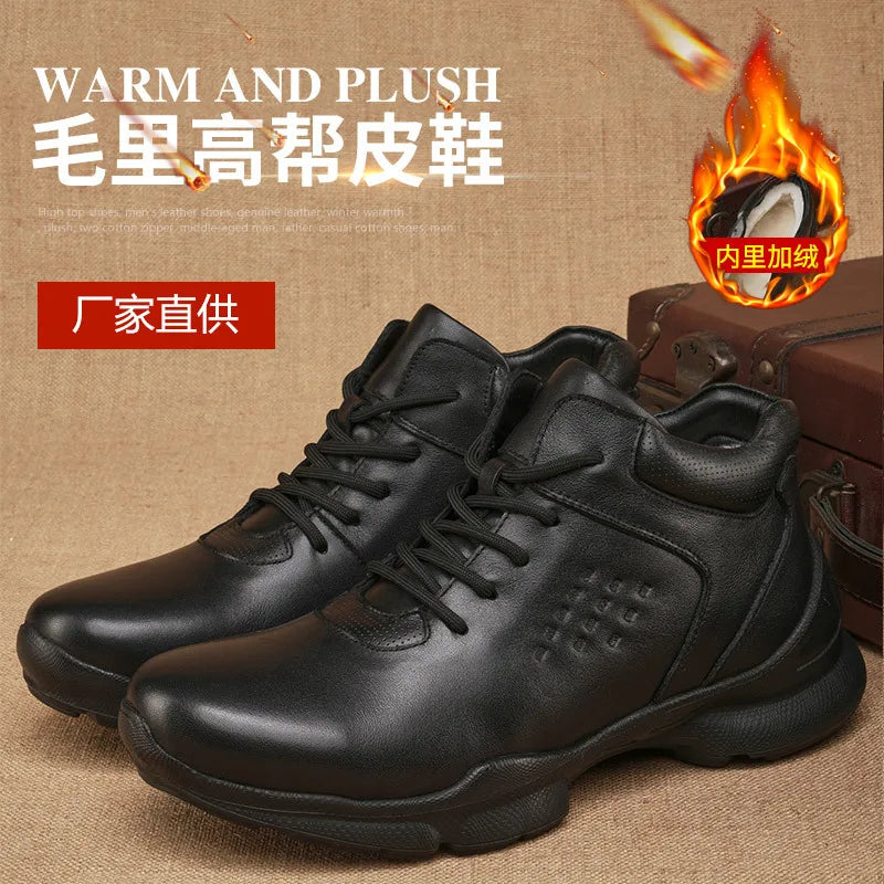 Men's Genuine Leather Ankle Boots Round Toe Rubber Outsole EVA Midsole Plush Lining Comfortable Autumn Wear